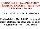 Ordinační doba MUDr. SPORKOVÁ - prosinec 2025